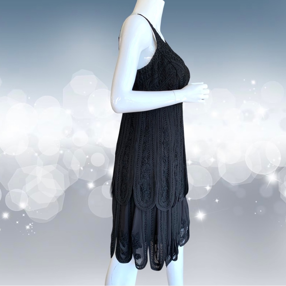 SUE WONG BLACK EMBROIDERED LACE COCKTAIL DRESS. WOMEN’S SIZE 8 - Picture 4 of 13